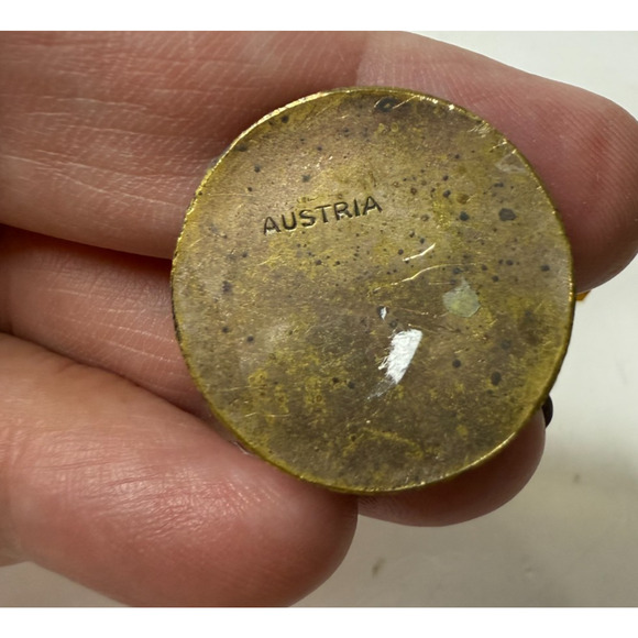 Antique Austria Intaglio Yellow Amber Glass & Metal Card Place Holder Courting - Picture 6 of 6